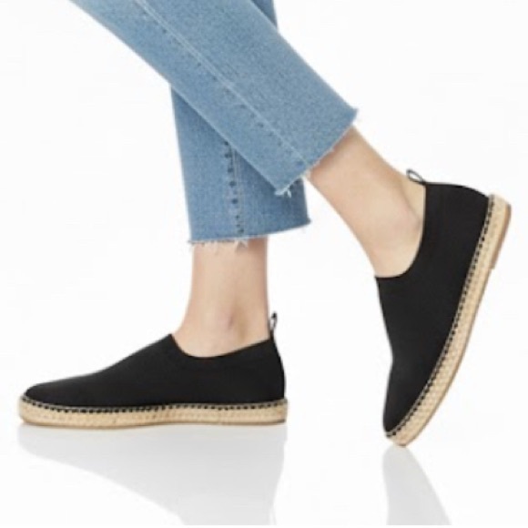 Prada Calzature Donna Black Knit Cotton Espadrille Shoes Slip On Jute Trim 37.5 - Picture 1 of 15